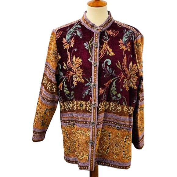 Vtg Sag Harbor Tapestry Jacket Sz 14 Paisley Boho Wearable Art Festival Autumn - Picture 1 of 6